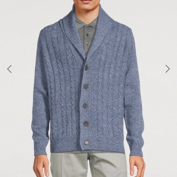 Canali Wool Shawl Collar Cable Knit Cardigan Sweater - Men's Size 50 - Blue - Picture 2 of 14